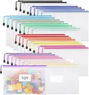 EOOUT 32pcs Mesh Zipper Pouch, A4 Letter Size, Zipper Bags, Document Bag with Label Pocket, Plastic Zip File Folders in 16 Colors, for Organizing, for Office Supplies