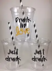 Bride Crew Drunk In Love Party Cups Set of 12 WITH Lids/Straws Bachelorette