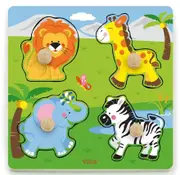 Viga Toys - Wild Animals Big Wooden Knob Puzzle