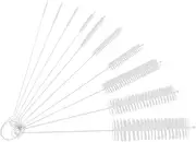TORMEN Straw Cleaner Brush Set Bendable Brush Nylon Bristles Stainless Steel Handle Be Used to Clean Pipe, Narrow Tube, Coffee Pot, and Other Hard to Access Corners(Different Sizes White Brush*10