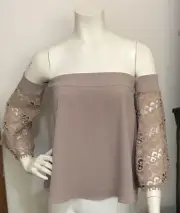 Seed Heritage Size 6 Womens Blush Off The Shoulder Top Lace Sleeves RRP $150