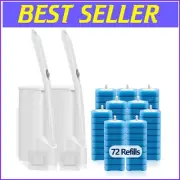 2 Pack Toilet Bowl Wand with 72 Refills - Ergonomic Handle & Space Saving Caddy
