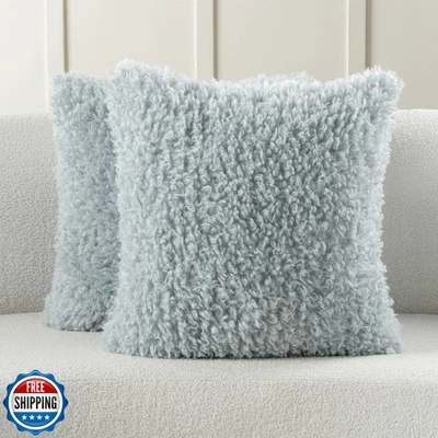FUTEI Light Blue Decorative Throw Pillow Covers 20x20 Inch Set of 2,Soft Fluf