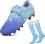 [brooman] Kids Firm Ground Soccer Cleats Boys Girls Football Cleats with Soccer Socks