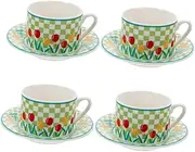 4 Sets Coffee Cup with Saucer Vintage Glass Coffee Mugs Glass Coffee Cup Ceramic Coffee Cups Afternoon Tea Cup Flower Coffee Mug Office Coffee Cup Water Cup Drinking Cup Drinks Mug (Color : Assorted