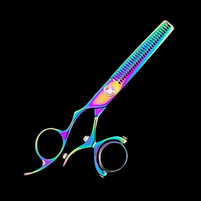 Kashi CBL-521TR Left Hand Swivel Thumb Texturizing Rainbow 30 Teeth 6" Shears