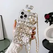 LightNice for iPhone 12/12 Pro Glitter Case Luxury White Diamond 3D Perfume Bottle Five-Character Butterfly Flower Gemstone Soft TPU Cover Case with Crossbody Chain Lanyard for Women Girls