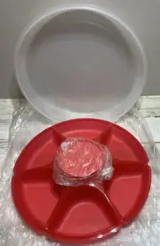 Tupperware Serving Center Set- Lid is Clear (Frost), Bottom is Red, New