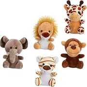 Abaodam 5pcs Jungle Animal Plush Keychain Pendant Cute Stuffed Animal Ornaments for Backpacks Handbags Luggage Adorable Monkey Elephant Lion Tiger Deer Decorations