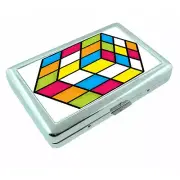 80's Theme D8 Silver Metal Cigarette Case RFID Protection Wallet Puzzle Cube