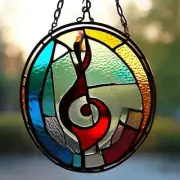 Handmade MUSICAL NOTE Stained Glass HANGING SUNCATCHER DISK MUSIC Teacher Gift