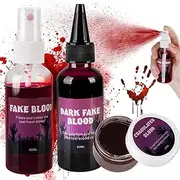 3 Pcs Fake Blood - Halloween Blood Splatter Makeup Spray for Zombie, Vampire & Monster Costume Cosplay Makeup, Realistic - 5.3 oz