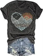[VKEGNIO] Adventure Awaits Outdoor Graphic T Shirt Women Retro Colorful Print Tees Hike Mountain Nature Travel Shirt Workout Tops