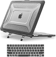 MOSISO Compatible with MacBook Pro 13 inch Case M2 2025-2016 A2338 M1 A2251 A2289 A2159 A1989 A1708 A1706,Honeycomb Heavy Duty TPU Bumper Plastic Hard Case with Fold Kickstand&Keyboard Cover, Black