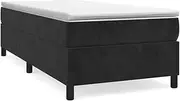 Box Spring Bed Frame Black King Single Size Velvet - Plywood Slats, Floor Bedroom Beds, Metal Bedframe for Mattress, Furniture Base, Folding Frame