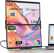 JSAUX FlipGo Lite 15.6" IPS Dual Stacked Portable Monitor, 1080P FHD Laptop Screen Extender with Built-in HUB, Magnetic Design, Single Cable for Triple Monitor Setup (Windows only)