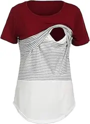 [Generic] X Small Maternity Clothes Cotton Sleeve Top T-Shirt Short Stripe Maternity Women's Fashion Maternity Blouse Maternity Plain Tops