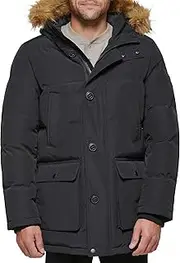 [Tommy Hilfiger] Men's Arctic Cloth Full Length Quilted Snorkel with Removable Faux Fur Trimmed Hood and Ultra Loft Isulation