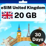 eSIM United Kingdom - 20 GB - 30 Days - Travel eSIM | QR code activation
