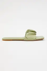 Green Faux Leather Ruched Flat Slides - Size 7, Women's Trial Accs