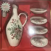 Lenox Boxwood And Pine. Oil Jar/Cruet & 4 Dip Plates Set(s) NEW BOXED
