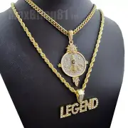 Gold Plated Alloy Cubic Zirconia Takeoff & LEGEND & Cuban Rope Chain Necklace
