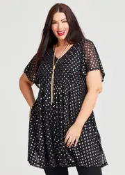 [Taking Shape] Taking Shape Spot Mesh Evening Tunic Size 18 in Black / Gold - Plus Size Women's Clothing Black / Gold