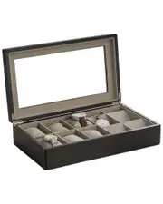 Bey-Berk Matte Black Wood 6-Watch & 4-Pocket Watch Storage