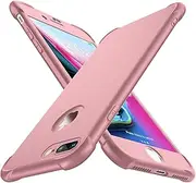 ORETECH Compatible with iPhone 7 Plus Case, iPhone 8 Plus Case with[2 x Tempered Glass Screen Protector] 360 Shockproof Ultra Thin Hard PC Silicone TPU Bumper Case Cover for iPhone 7/8 Plus-Rosegold