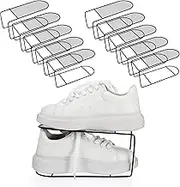 HOFURME 10 Pcs Heavy-Duty Metal Shoe Slots Organizer for Closet, Black Space Saving Shoe Stackers for a Pair of Shoes, Double-Layer Shoes Rack Shelf