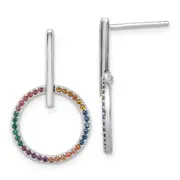 Sterling Silver Rh-Plated Multi-Color Nano Crystal Circle Post Earrings