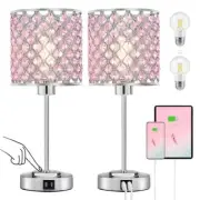 Crystal Table Lamp, Bedside Crystal Lamp 3-Way Dimmable Touch 17" Pink 2 Pack