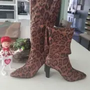 Charles David Dalton, Stretch, Camel Leopard Knit Boots, Pointed Toe, 8M