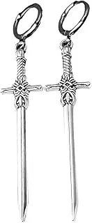 [Dtexhif] Gothic Sword Earrings for Women Silver Huggie Hoop Dagger Earrings Sword Dangle Earring Jewelry for Women Men