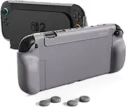 playvital Pure Protective Grip Case for Nintendo Switch 2 – Shockproof TPU Cover with 4 Thumb Grip Caps - New Hope Gray