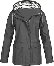 [Generic] Rain Jacket Women 2025 Lightweight Waterproof Raincoat Windbreaker Outdoor Hooded Trench Coat