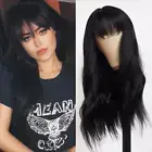 Dress Up Wig With Bangs Layered Long Wavy Synthetic Hair Heat Resistant Black