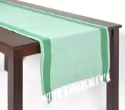 PASS THE PEAS Green Table Runner w/Tassel ~59" x 19''~~HANDMADE IN INDIA~ECO