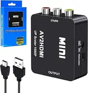 RCA to HDMI Converter, RCA Composite CVBS AV to 1080P/60Hz HDMI Vedio Audio Conventor Adapter for TV/PC/PS, Support PAL, NTSC 3.58/4.43 with USB Power Cable (Black, RCA to HDMI)