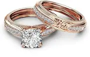[hsiyyecg] Fashion Wedding Engagement Rings Set for Women Rose Gold Round CZ Promise Bridal Band Size 6-10