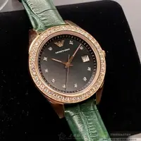 在飛比找ETMall東森購物網優惠-ARMANI 阿曼尼女錶 36mm 玫瑰金圓形精鋼錶殼 墨綠