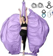 SKYPHAROS 11 Yards Aerial Silks Yoga Swing Set - Aerial Yoga Hammock Kit Anti-Gravity Flying for Fitness, Low/Non Stretch Nylon Tricot Fabric Hardware Included for Dance
