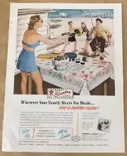 Simtex fabric 1949 vintage print ad 40s home decor retro art tablecloth beach