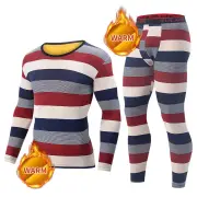 TENGOO 2 Pcs Men's Striped Thermal Underwear, Compression Thermal Base Layer Set, Comfy Moisture Wicking & Breathable Ba