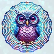 Wind Spinner 10" Purple & Blue Baby Owl With Huge Eyes Double Sided WindSpinner