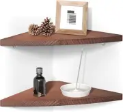 Corner Shelf Wall Mount(Set of 2),Wooden Floating Display 8.5in, Brown