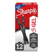 Sharpie S Gel Pens, Fine Point, 0.5 mm, Black/Blue Barrel, Blue Ink, 12-PK