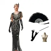 Vintage Inspired The Great Gatsby Long Length Flapper Dress Dress Outfits Illusion Sleeve The Great Gatsby Wedding Guest Sequins Sequin V Neck Women's Hallowee