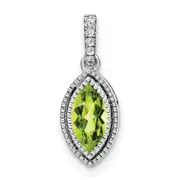 14k White Gold Marquise Peridot and Real Diamond Pendant