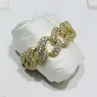 Yellow Gold Sterling Silver White Sapphire Pave Cuban Link Eternity Ring Size 7
